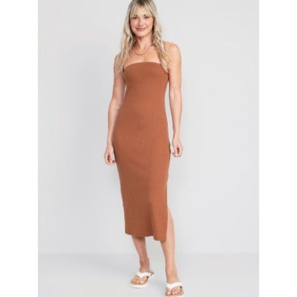 Old Navy Dresses & Skirts - Old Navy Terracotta Orange Ribbed Tube Bodycon Midi Dress S